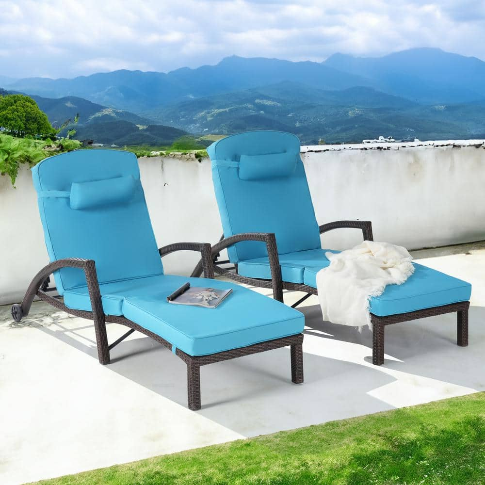 Outdoor Brown Wicker Armrests Chaise Lounge Chair with Height Adjustable Backrest and Wheels (2-Pack) -  BFB, JF-LB04TC