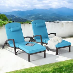 Outdoor Brown Wicker Armrests Chaise Lounge Chair with Height Adjustable Backrest and Wheels (2-Pack)