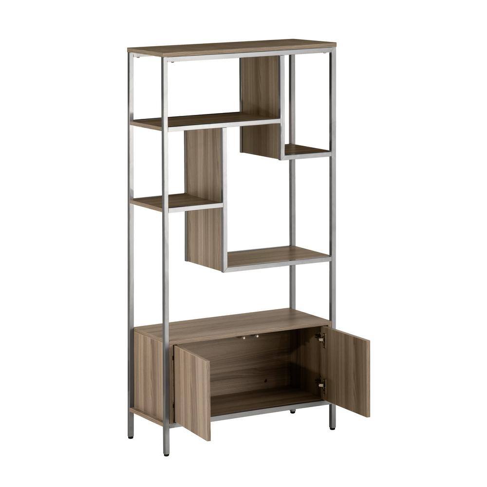 Oak and Silver Adjustable Bookcase with Doors