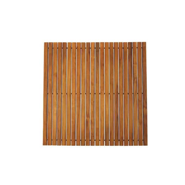 Oiled Brown Teak Indoor and Outdoor String Mat with Rubber Footing 30 in. x 30 in.
