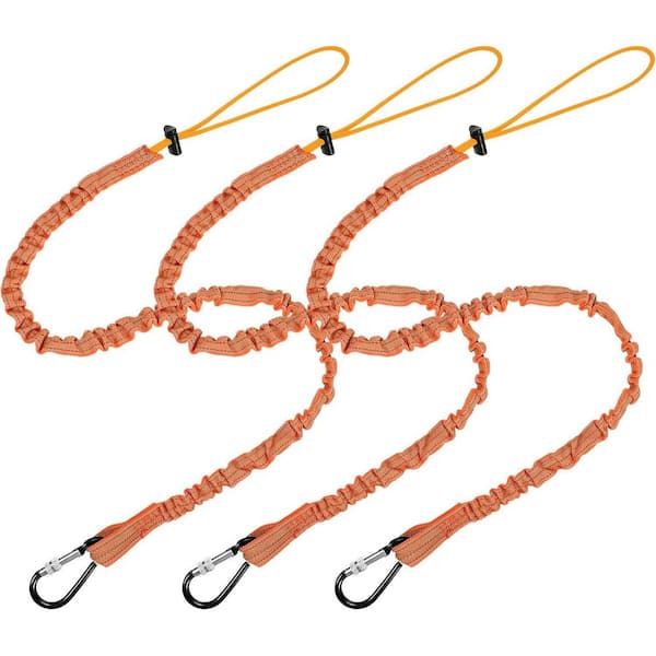 KIWDZFU Lanyard Series 2.95 ft. Retractable Lifeline with Aluminum Screw Lock Buckle, Adjustable Fall Protection-Orange, 3 Pack