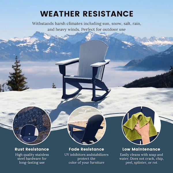 Laguna 2-Pack Fade Resistant Outdoor Patio HDPE Poly Plastic Classic Adirondack Porch Rocking Chairs in Navy Blue