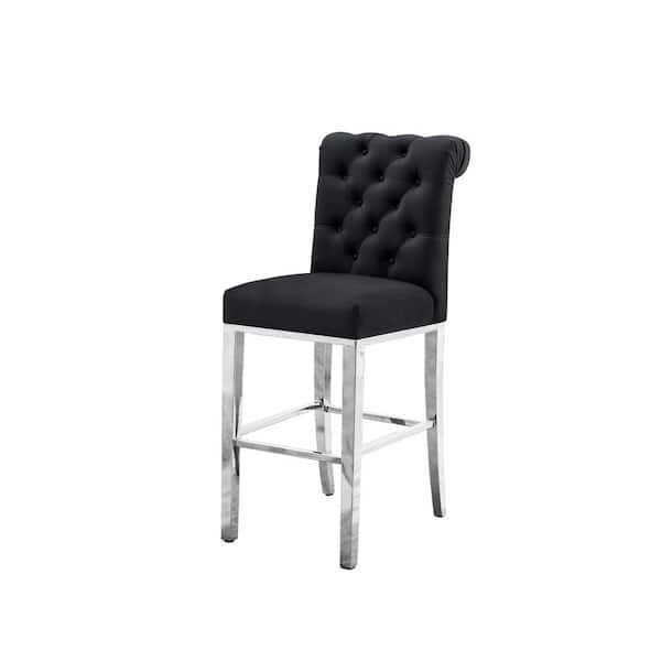 Best Quality Furniture April 24 in. H Black Velvet Upholstered Full Back Counter Height with Stainless Steel Legs (Set of 2)