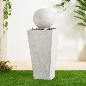 32.00''H Mid-Century Modern Faux Terrazzo Cascade Outdoor Floor Fountain with Black Pebbles, Pump and LED Light (KD)