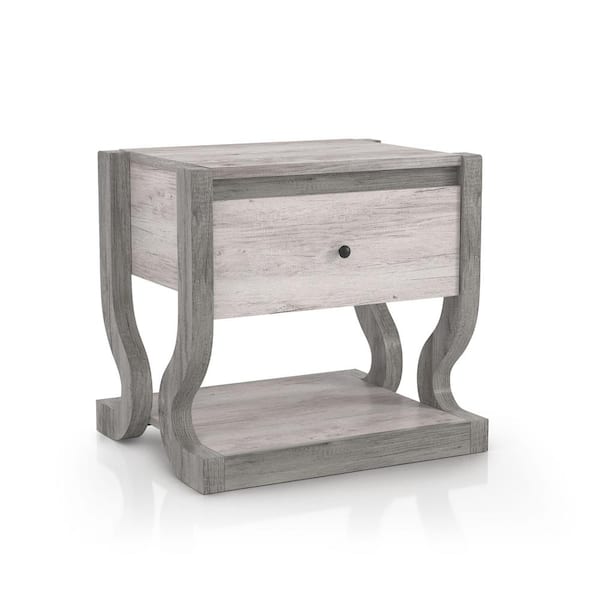 Furniture of America Kuiper 22.99 in. Coastal White Rectangle Wood End Table with 1 Drawer