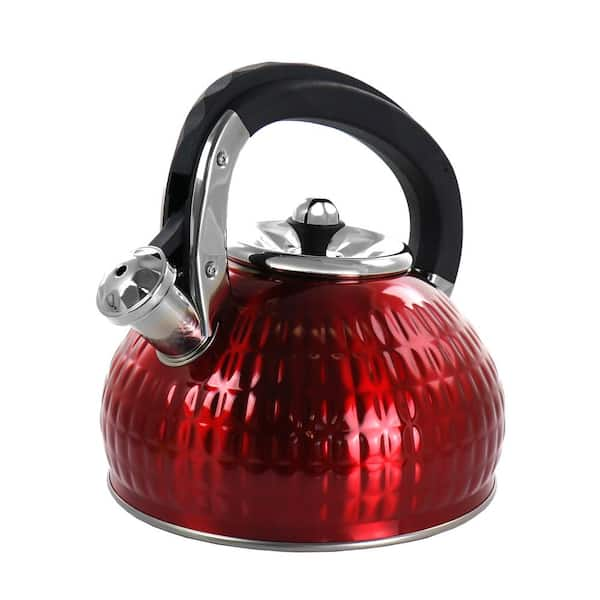 MegaChef 12-Cup Brushed Silver Stainless Steel Whistling Kettle