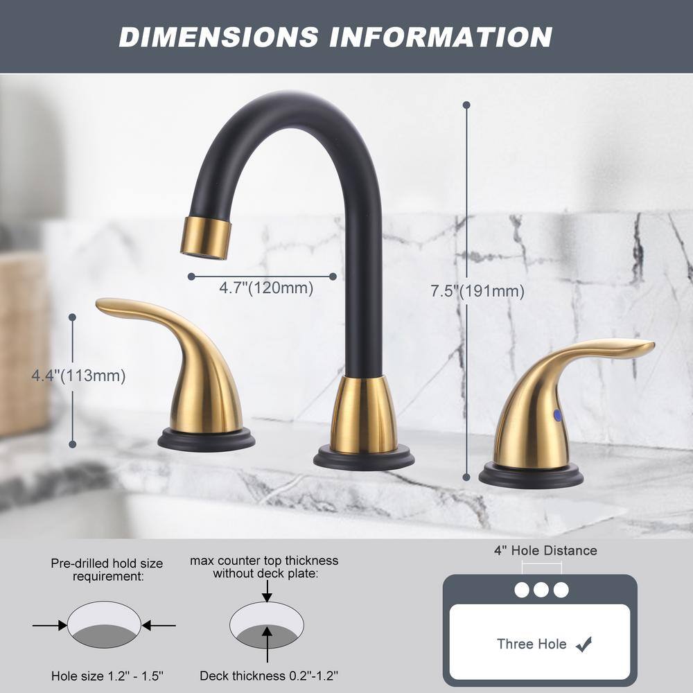 8 Inch Black and Gold Double Handle Widespread Bathroom Faucet