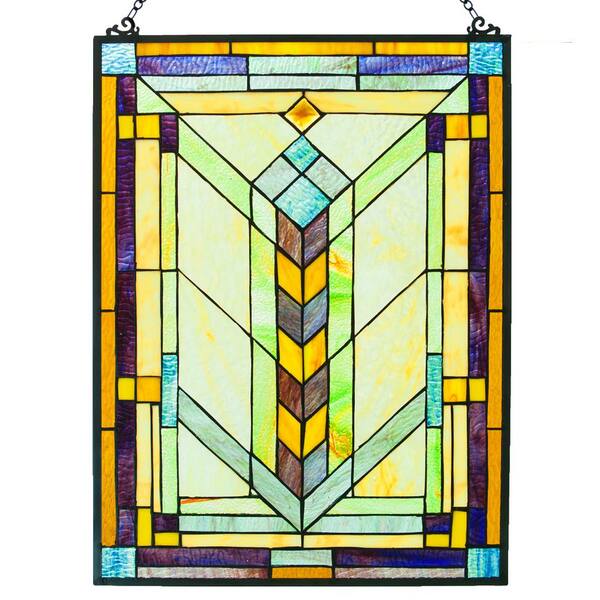 River of Goods Multi-Colored Stained Glass Geometric Window Panel