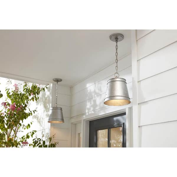 Galveston Collection 1-Light Galvanized Finish Clear Seeded Glass Farmhouse Indoor Pendant Light