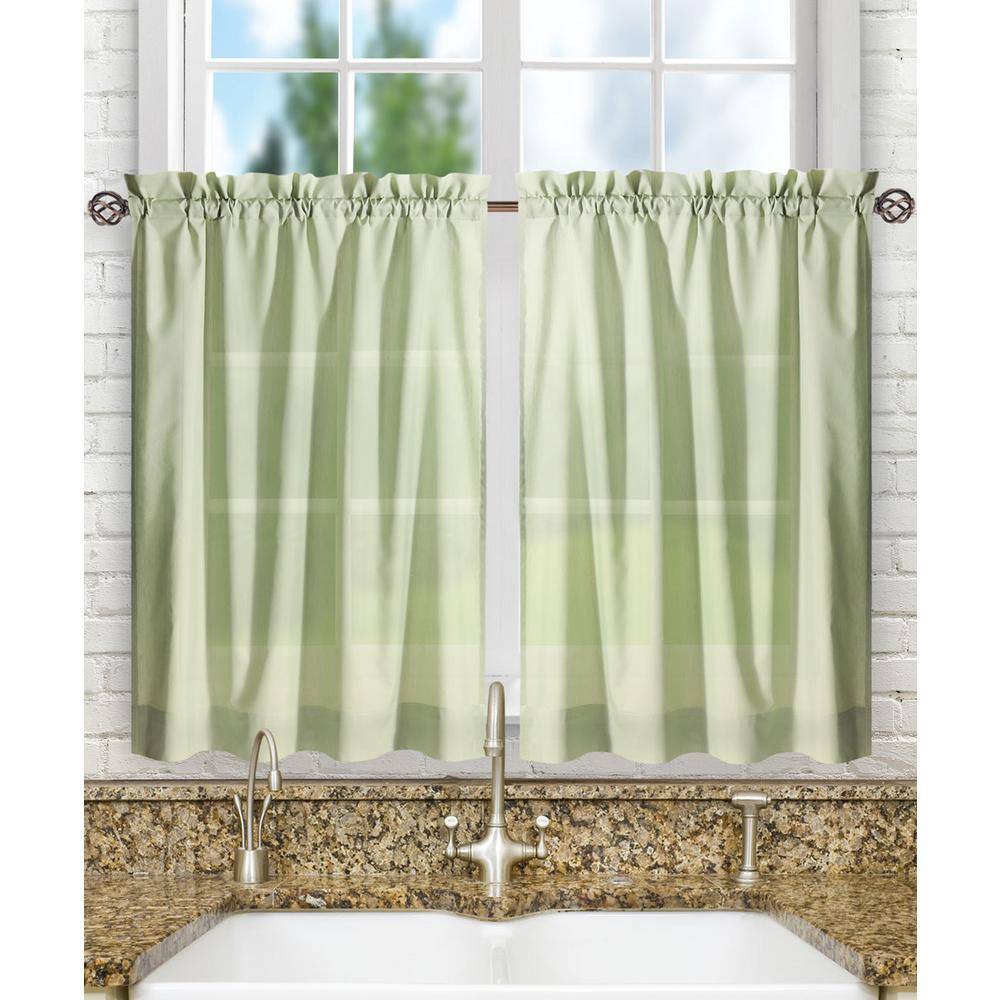 Sage Sheer Cotton Polyester Rod Pocket Window Tier Pair
