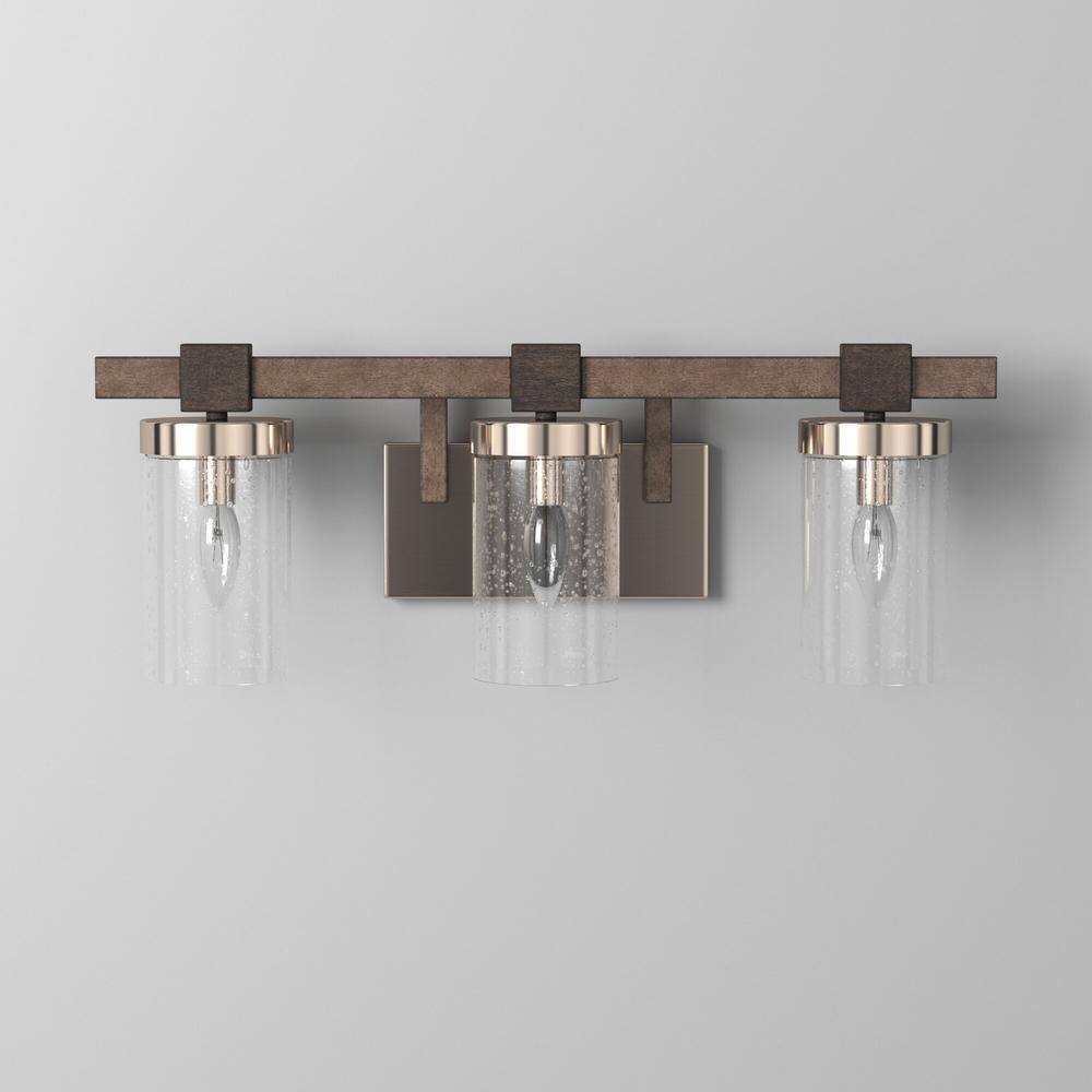 Stone Grey Brushed Nickel 3-Light Seedy Glass Vanity Light