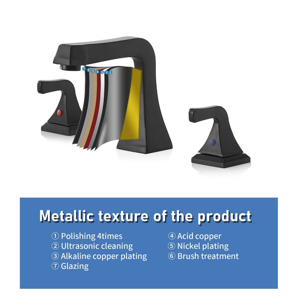 Matte Black Widespread Double Handle Bathroom Faucet with Pop-Up Drain