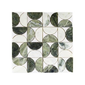 Halfmoon Verde 12 in. x 12 in. Circles Honed Marble Wall and Floor Mosaic Tile (10 sq. ft./Case)