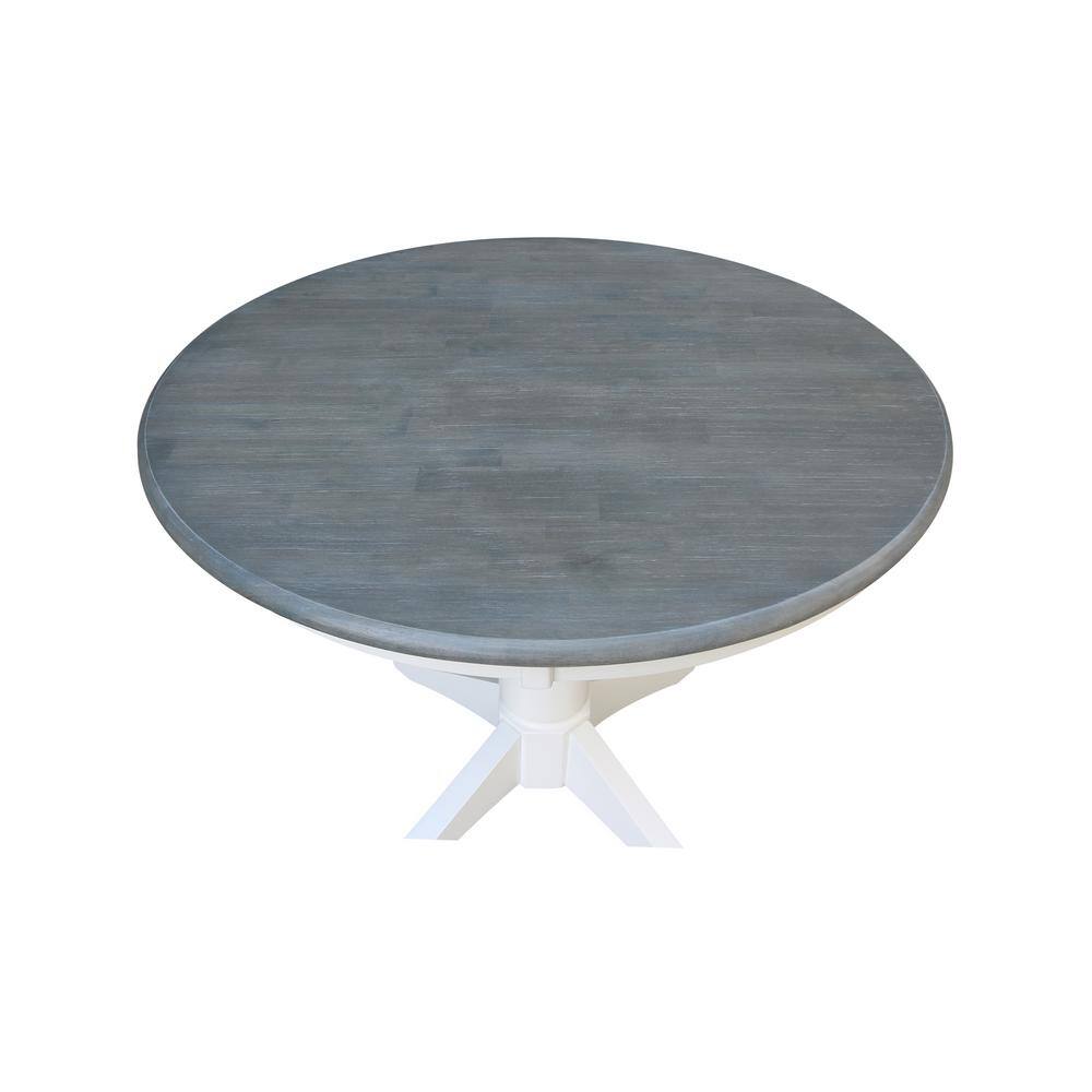 36" Round White and Gray Solid Wood Dining Table