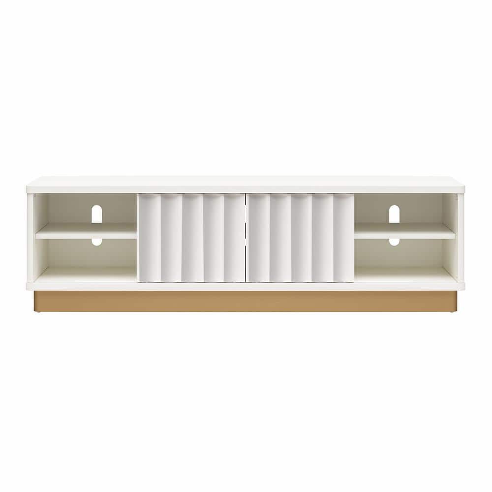 Glossy White and Golden Bronze Modern TV Stand with Cabinet