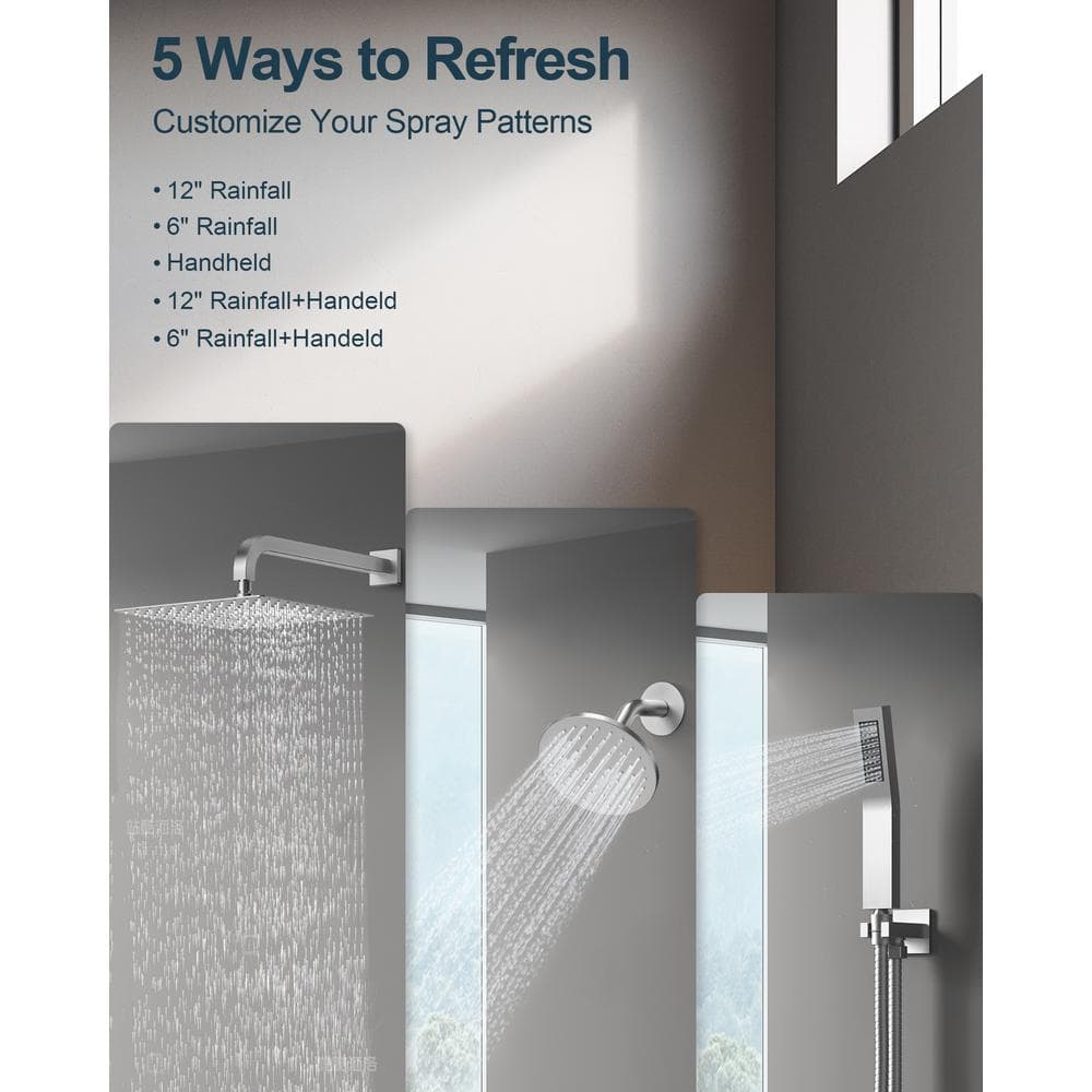 Nickel Dual Rainfall Shower System with Handheld Spray