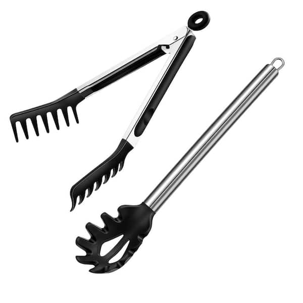 Silicone and Stainless Steel Spaghetti Spoon and Tong Set for Cooking, Serving, Salad and Noodles (2-Pack)