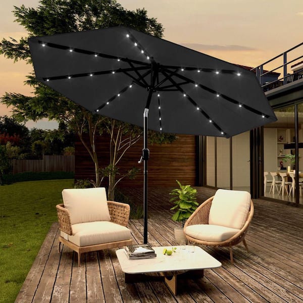 black solar patio umbrella 10'x13' Designer Rectangle Lux Infinite Tilt Cantilever like escape where you can relax from morning until night JOYESERY 9 ft. Steel Solar-powered