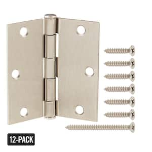 3-1/2 in. Square Radius Satin Nickel Squeak-Free Door Hinge (12-Pack)