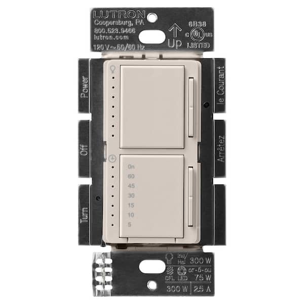 Lutron Maestro LED+ Dual Dimmer and Timer Switch, 75-Watt LED Bulbs/2.5A Fans, Single-Pole, Taupe (MACL-L3T251-TP)