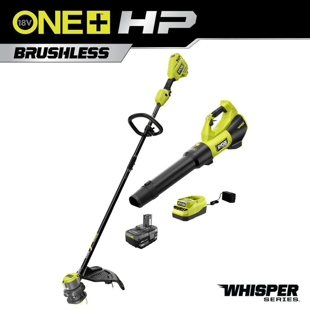 ONE+ HP 18V Brushless Cordless 15 in. String Trimmer & 130 MPH 510 CFM Leaf Blower Combo Kit w/ 4.0 Ah Battery & Charger