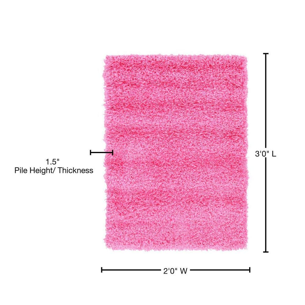 Lush Taffy Pink Shag Area Rug 2' x 3' Rectangular Washable