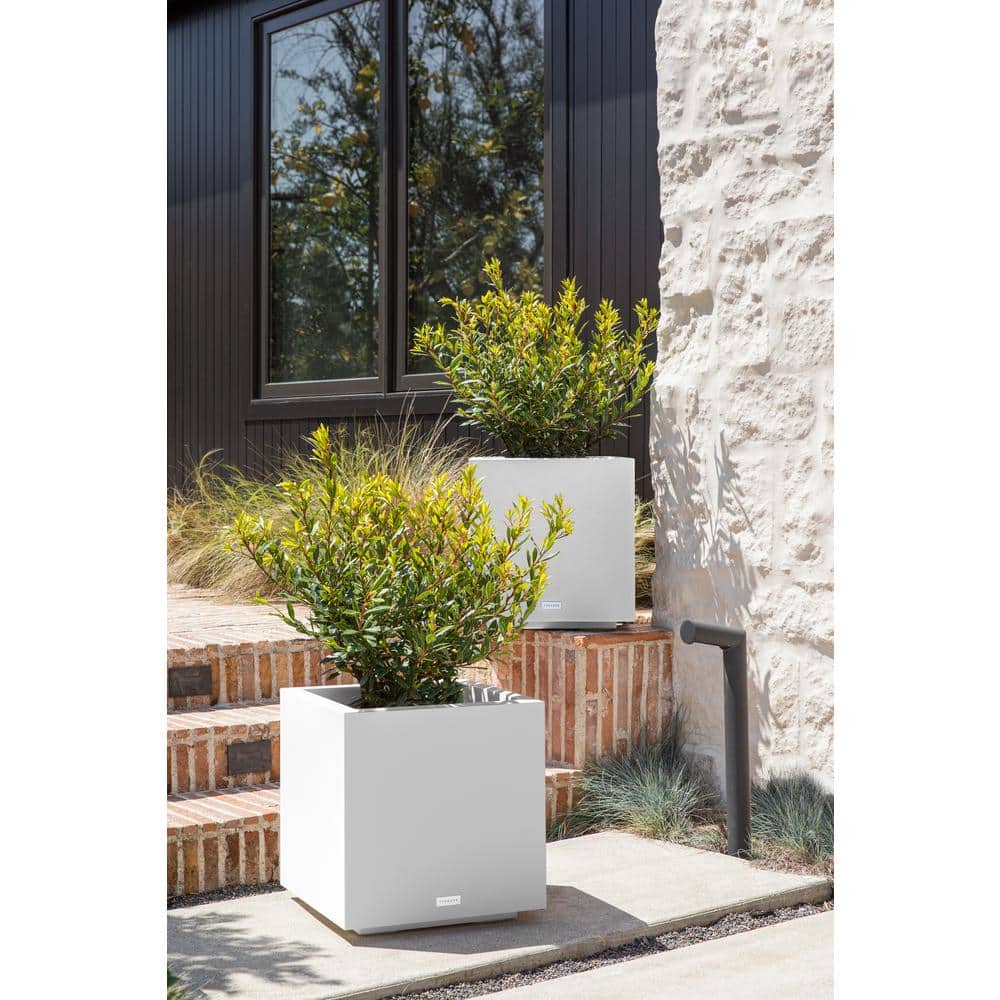 White 18" Square Modern Plastic Planter