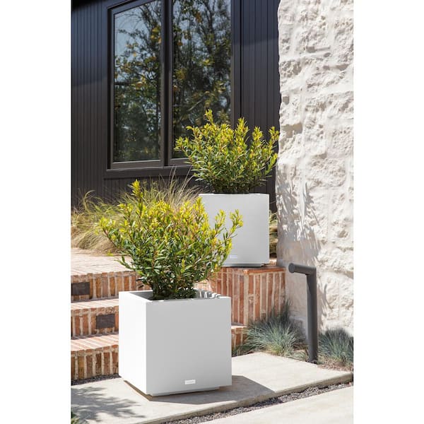 Cube 17 in. Square White Plastic Planter