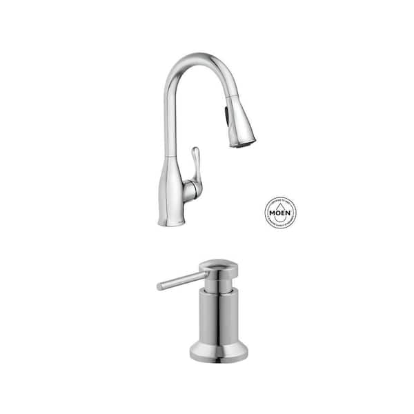 Kaden Chrome Pull-Down Kitchen Faucet with Reflex, Power Clean and 3.13 in. Soap Dispenser Combo
