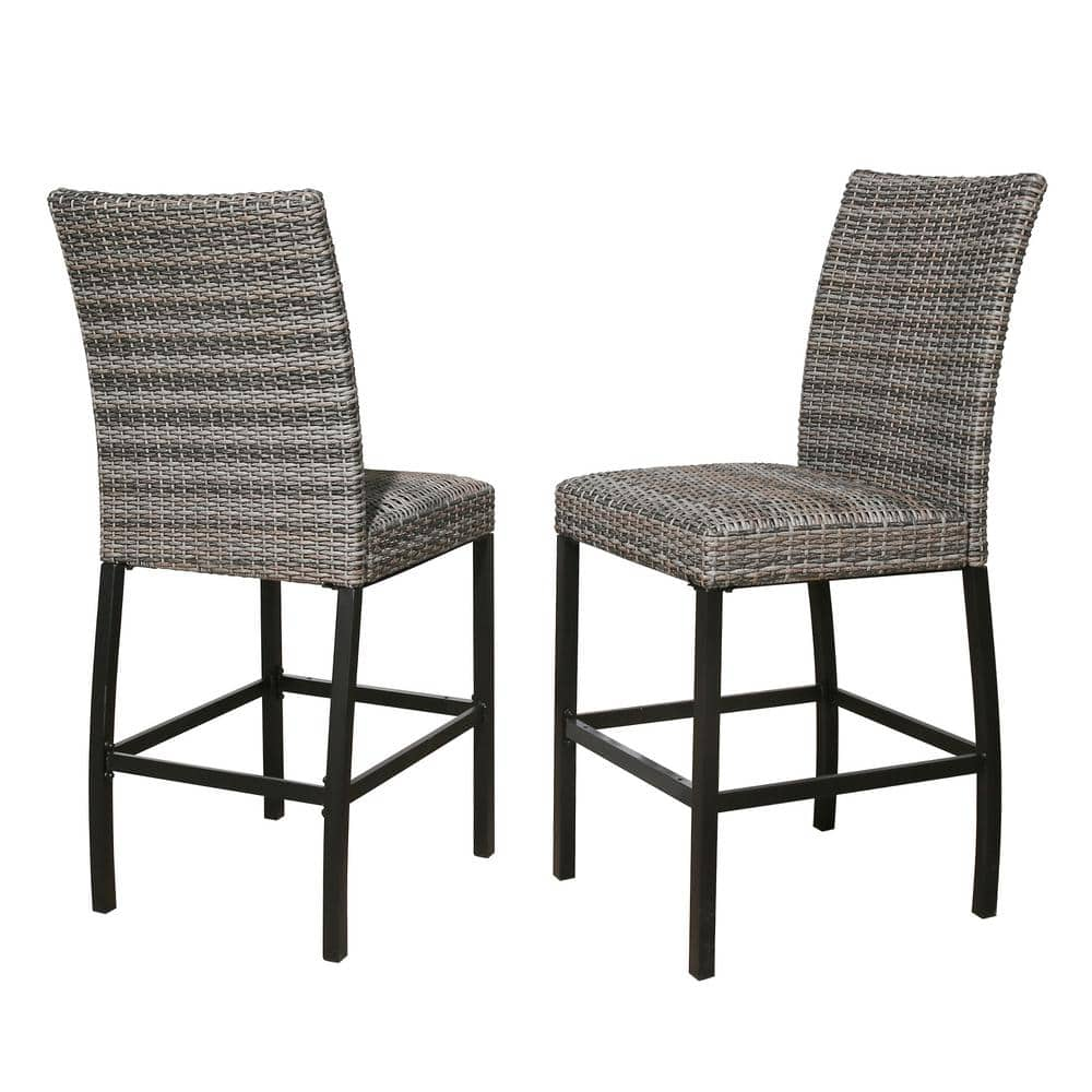 ULAX FURNITURE Wicker Outdoor Bar Stool Patio Bar Chair (2-Pack) HD ...