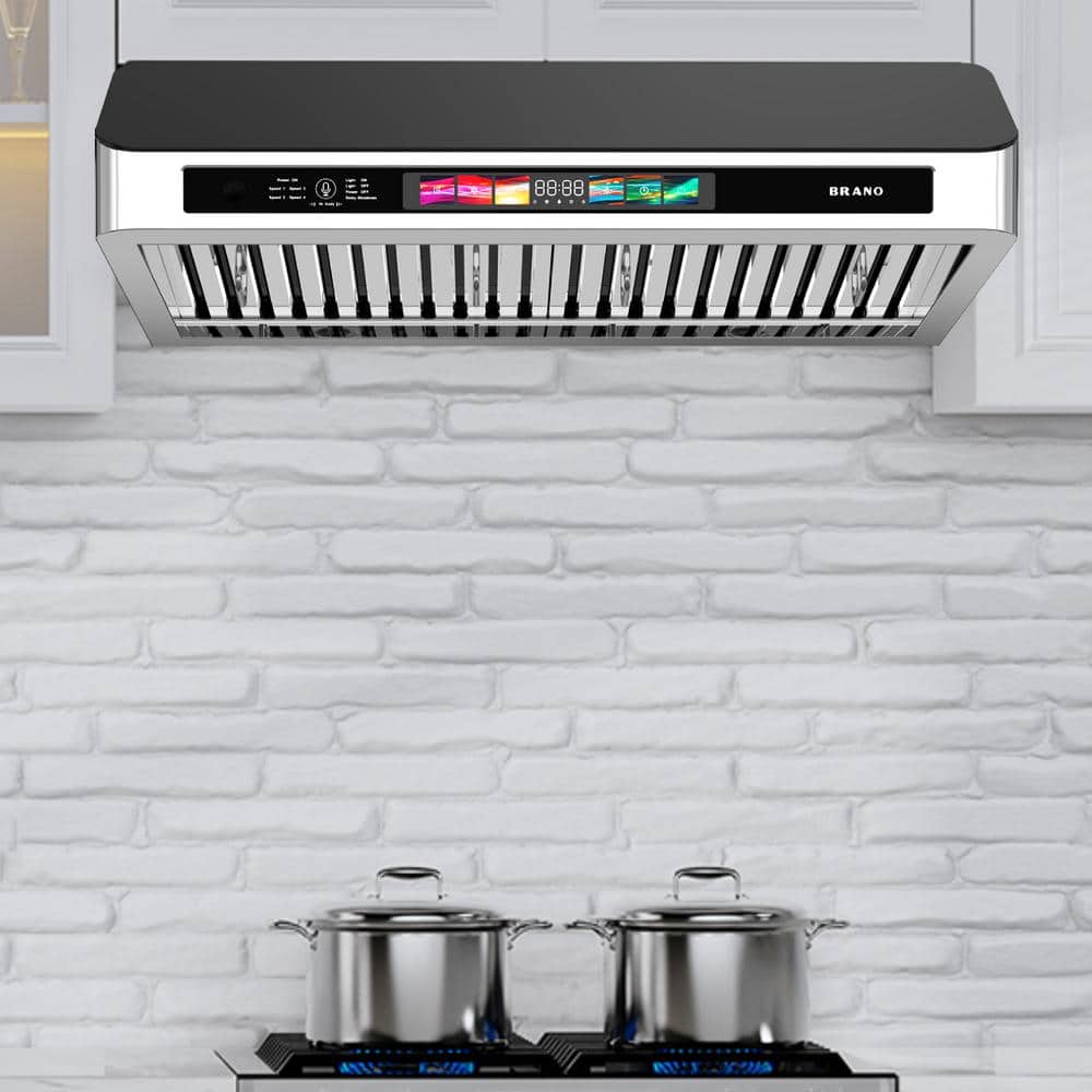 36 in. Ducted Under Cabinet Range Hood in Stainless Steel with 4 Speeds Exhaust Fan, Voice/Gesture/Touch Control