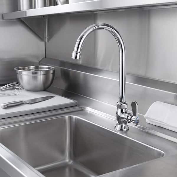 Brass Single Handle Deck Mount Standard Kitchen Faucet in Polished Chrome