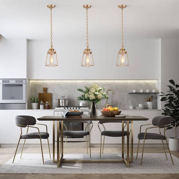 Modern Farmhouse DIY Ceiling Light Nova 5 in. 1-Light Gold Pendant Light With Seeded Glass Shade