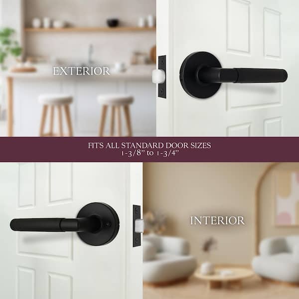 Woodcliff Matte Black Passage Hall/Closet Door Handle with Rectangle Rose 4-Pack