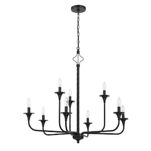 Jolenne 8-Light Flat Black Finish Transitional Chandelier for Kitchen/Dining/Foyer, No Bulbs Included