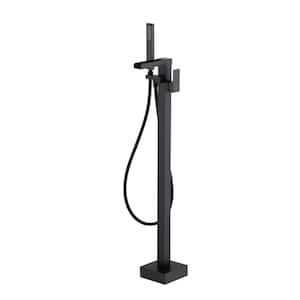 Single-Handle Freestanding Tub Faucet with Waterfall Hand Shower in Matte Black