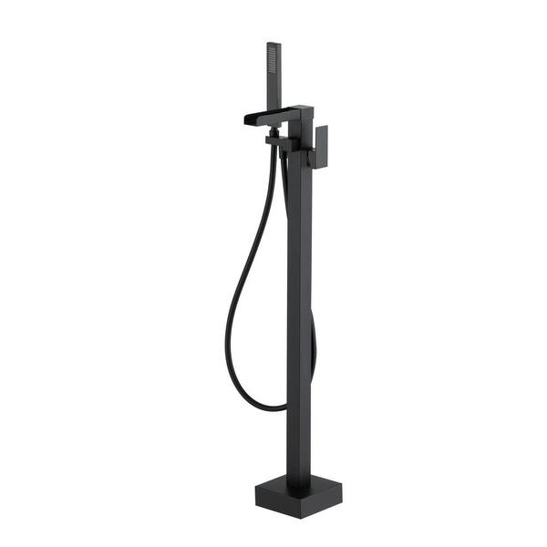 FORCLOVER Single-Handle Freestanding Tub Faucet with Waterfall Hand Shower in Matte Black