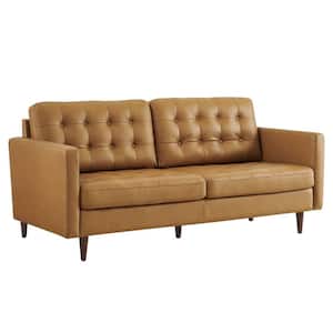 Exalt 75 in. W Square Arm Faux Leather Gold Tan Sofa