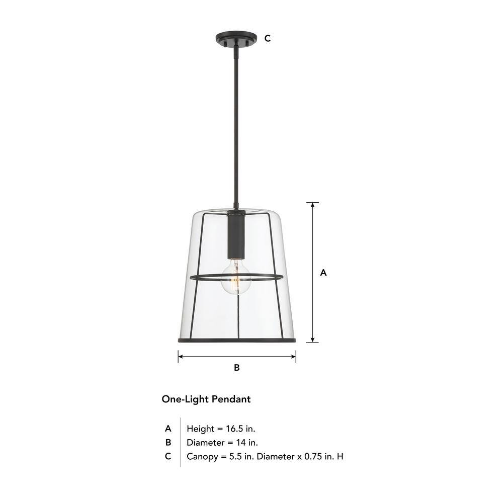 Alonzo Matte Black Glass Pendant Light, 16.5"