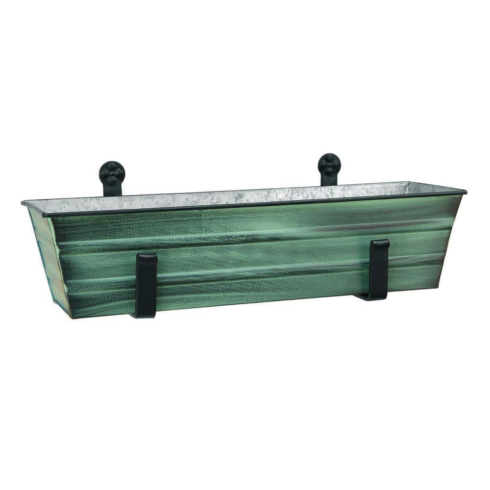 Small Galvanized Steel Flower Box Planter With Wall Brackets, 22 Inch Wide, Green Patina price history on PriceWatchPro