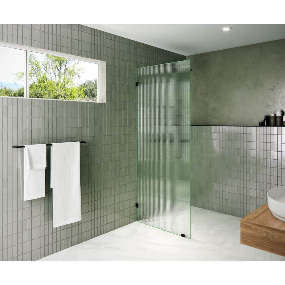 32 in. W x 78 in. H Fixed Single Panel Frameless Shower Door in Matte Black in Fluted Frosted Glass price history on PriceWatchPro