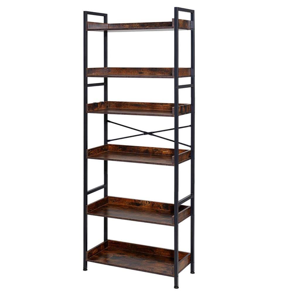 Industrial Bookshelf, 6-Tier, Vintage Ladder Shelf Bookshelves and Bookcases, Metal Frame, Book Organizer Rustics Brown price history on PriceWatchPro