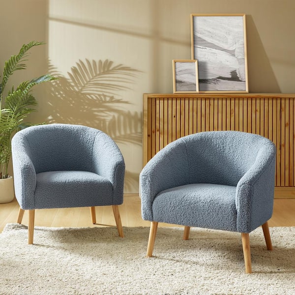 JAYDEN CREATION Rose Modern Blue 30 in. W Boucle Armchair with Solid Wood Legs Set of 2