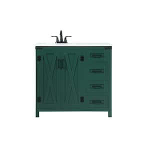 Simply Living 36 in. W x 19 in. D x 34 in. H Bath Vanity in Green with Ivory White Engineered Marble Top