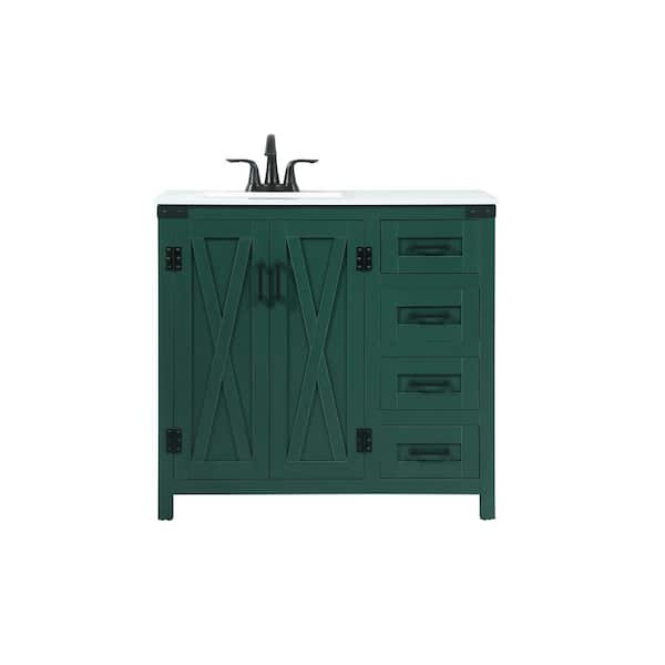 Unbranded Simply Living 36 in. W x 19 in. D x 34 in. H Bath Vanity in Green with Ivory White Engineered Marble Top