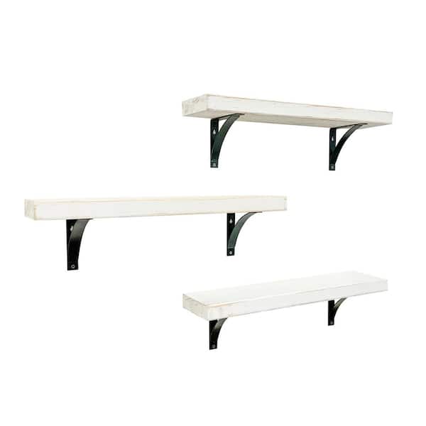 Intrinsic Haven Industrial Grace 24 in. W x 5.5 in. D White Pine Wood (Set of 3) Simple Bracket Decorative Wall Shelf Set