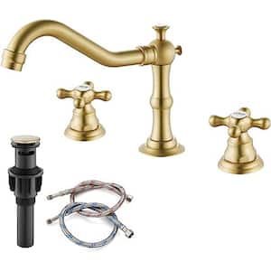8 in. Centerset Widespread Bathroom Sink Faucet Brushed Gold Mixing Tap Deck Mount-Word Bath Accessory Set