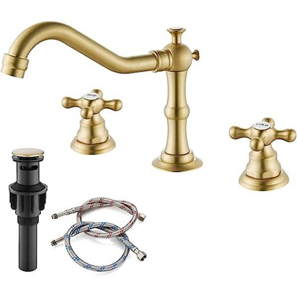 Dyiom 8 in. Centerset Widespread Bathroom Sink Faucet Brushed Gold Mixing Tap Deck Mount-Word Bath Accessory Set