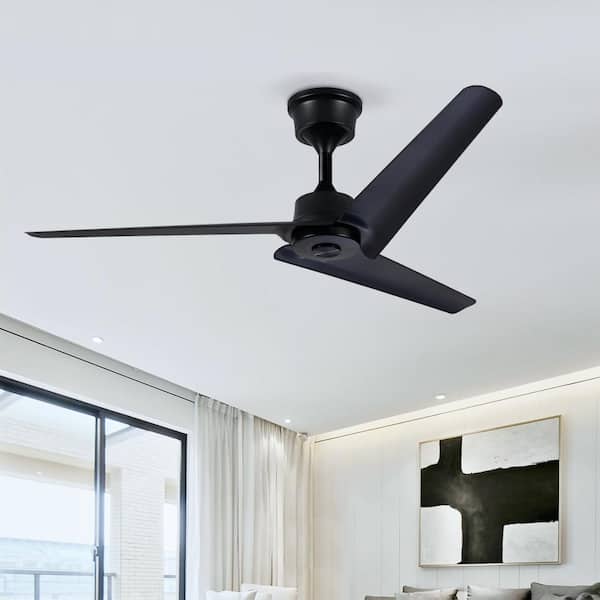 52in  Black 3 Blades Ceiling Fan with Remote Control No Lights  Reversible DC Motor for Patio Bedroom Living Room