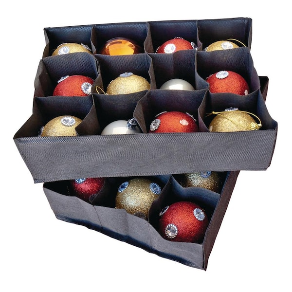 Holiday Living 12.75-in x 13.75-in 48-Compartment Red Polyester Ornament  Storage Box in the Ornament Storage Boxes department at